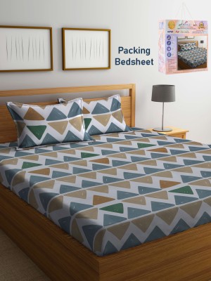 Fabinaliv 300 TC Polycotton Super King Geometric Flat Bedsheet(Pack of 1, Cloud Grey)