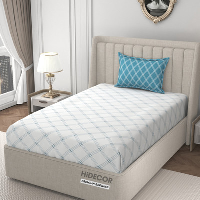 HIDECOR 280 TC Microfiber Single Geometric Flat Bedsheet(Pack of 1, White & Blue)