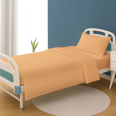 stcheapjack Polycotton Single Flat 144 TC Checkered Bedsheet(Pack of 1, Orange)
