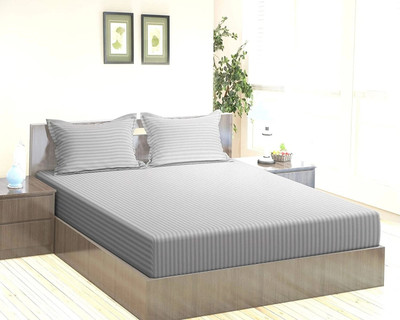 Impeccable Home 204 TC Satin Double Striped Flat Bedsheet(Pack of 1, Grey)