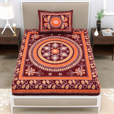 ABHACLOTHO Cotton Single Flat 144 TC Printed Bedsheet(Pack of 1, Brown)