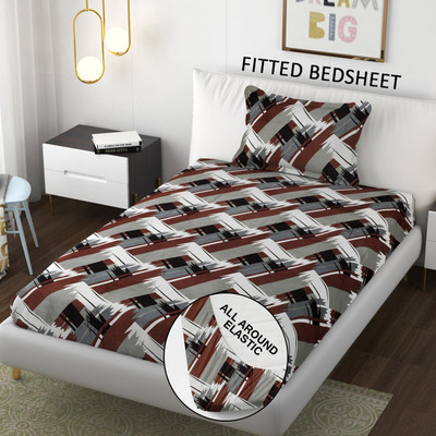 SCHp Woolen, Velvet Single Fitted (Elastic) 240 TC Printed Bedsheet(Pack of 1, B_40)