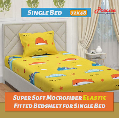 precise fabrics 250 TC Microfiber Single Printed Fitted (Elastic) Bedsheet(Pack of 1, Multicolor)