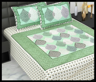 JAIPUR PRINTS Cotton Double Flat 160 TC Jaipuri Prints Bedsheet(Pack of 1, Green)