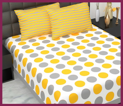 JAIPUR PRINTS Cotton Double Flat 210 TC Jaipuri Prints Bedsheet(Pack of 1, Yellow-Grey)