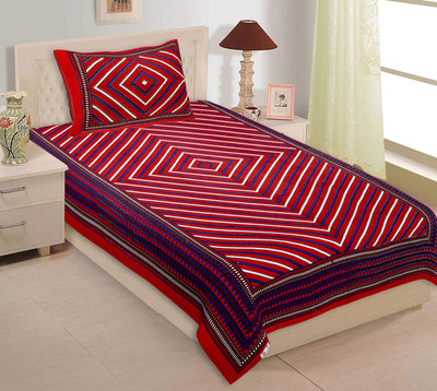VNV Creation 180 TC Cotton Single Jaipuri Prints Flat Bedsheet(Pack of 1, Red)