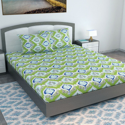 Divine Casa Cotton King Flat 144 TC Floral Bedsheet(Pack of 1, Apple Green)
