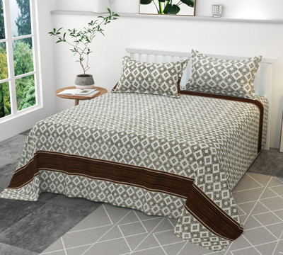 BELEZA FURNISHING Cotton King Flat 220 TC Printed Bedsheet(Pack of 1, Grey)