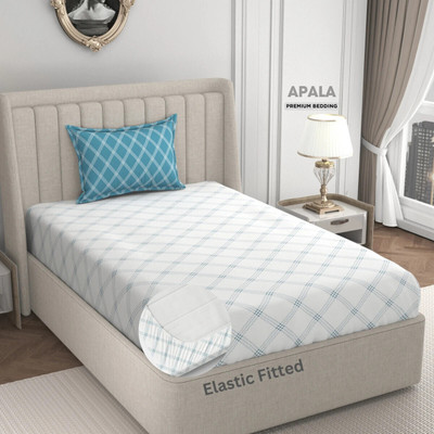 Apala 280 TC Microfiber Single Geometric Fitted (Elastic) Bedsheet(Pack of 1, White & Multicolor)