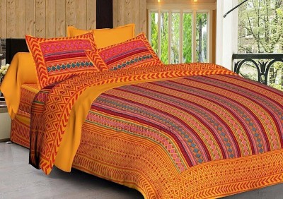 RAJDEVI JAIPUR PRINTS 228 TC Cotton Double, King Embroidered Flat Bedsheet(Pack of 1, Yellow)