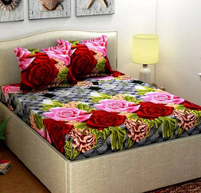 Flipkart SmartBuy Microfiber Double Flat 140 TC Floral Bedsheet(Pack of 1, Grey)