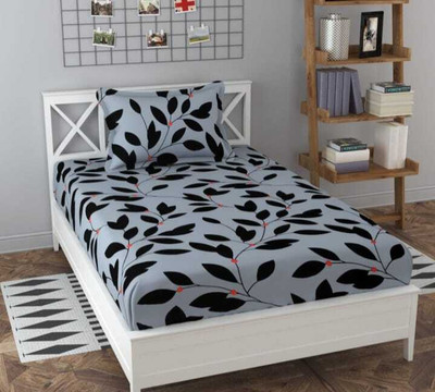 CottonDreamz Polycotton Single Flat 200 TC Floral Bedsheet(Pack of 1, Grey)