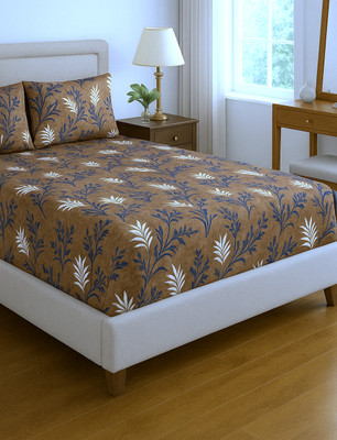 SHANVI ENTERPRISES Velvet King Fitted (Elastic) 360 TC Printed Bedsheet(Pack of 1, Brown, Double Bed sheet with 2 Pillow Covers, King Size 90x100 inches, Warm Bedsheet)