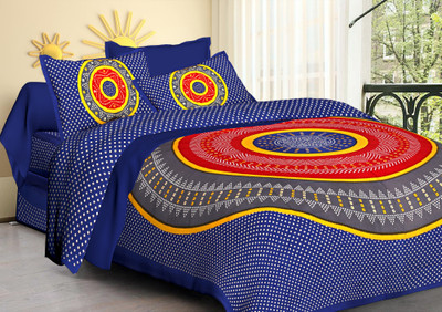 DHAYAL TEXTILES Cotton Double Flat 280 TC Printed Bedsheet(Pack of 1, Blue)