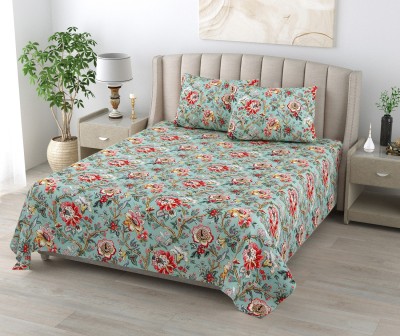 TUNDWAL'S 210 TC Cotton Single Floral Flat Bedsheet(Pack of 1, Big Red Flower)