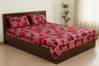 GHYT Cotton Queen Fitted (Elastic) 144 TC Printed Bedsheet(Pack of 1, Multicolor)