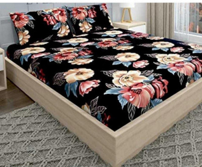 The Divine 450 TC Cotton Super King 3D Printed Fitted (Elastic) Bedsheet(Pack of 1, 9271-Black)
