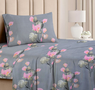 VAS COLLECTIONS Cotton Single Flat 160 TC Printed Bedsheet(Pack of 1, Grey Pink)
