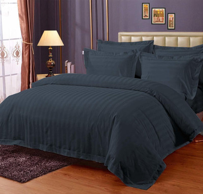 ROOMSTYLE 230 TC Cotton Single Striped Fitted (Elastic) Bedsheet(Pack of 1, Blue)