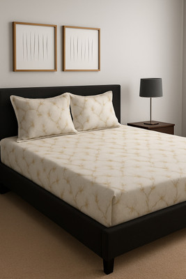 Amrange Microfiber King Fitted (Elastic) 210 TC 3D Printed Bedsheet(Pack of 1, Cream)