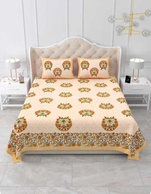 pari creations 240 TC Cotton King Printed Flat Bedsheet(Pack of 1, Yellow)