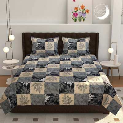 Lunar Days 160 TC Microfiber Queen Checkered Flat Bedsheet(Pack of 1, Grey)