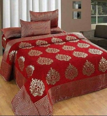 Dizen Star 180 TC Velvet King Printed Flat Bedsheet(Pack of 1, Blood Red)