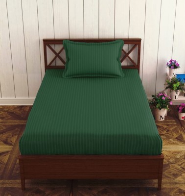 roman 300 TC Cotton Single Striped Flat Bedsheet(Pack of 1, Dark Green)