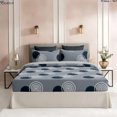 Somaya Cotton Double Fitted (Elastic) 230 TC Printed Bedsheet(Pack of 1, Grey & White)