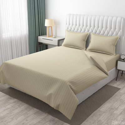 Galaxy Drape 210 TC Polycotton Double Striped Flat Bedsheet(Pack of 1, Cream)