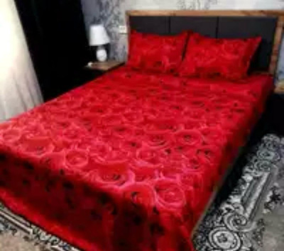 Yashi decor Cotton Double Flat 180 TC Printed Bedsheet(Pack of 1, Red)