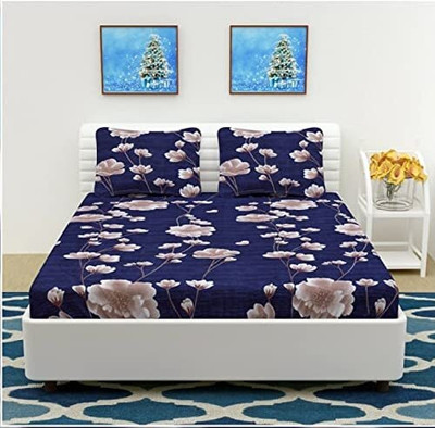 jyotaksh 210 TC Cotton Single Printed Fitted (Elastic) Bedsheet(Pack of 1, Dark Blue)