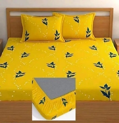 Reymond Cotton Double Fitted (Elastic) 220 TC Printed Bedsheet(Pack of 1, Yellow)