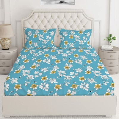 Layers 146 TC Cotton King Floral Flat Bedsheet(Pack of 1, Blue)