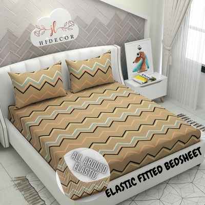 HIDECOR 250 TC Cotton King Abstract Fitted (Elastic) Bedsheet(Pack of 1, Multicolor)