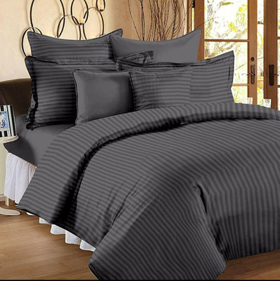 Laying Style Satin Double King Sized Bedding Set(Grey, Glace Cotton AC Comforter Set King Size Double Bed with 1 Flat bedsheet-90x100 inch and Two Pillow Covers II 4 pc Bedding Set-Multi-RED)