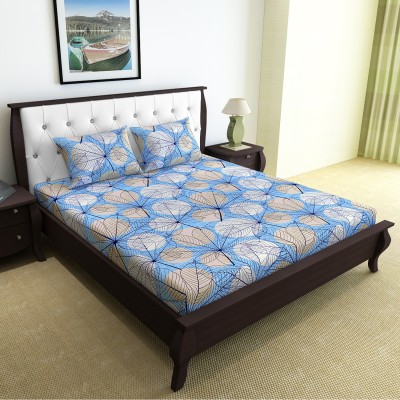 Divine Casa 144 TC Cotton Double Floral Flat Bedsheet(Pack of 1, Lichen Blue)