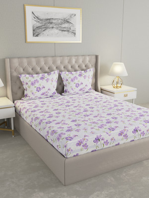 Raymond Home 200 TC Cotton King Floral Flat Bedsheet(Pack of 1, Purple)