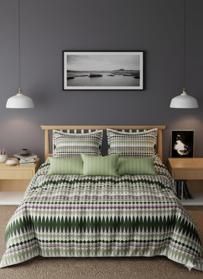 S K HANDLOOM Cotton Double Flat 155 TC Printed Bedsheet(Pack of 1, Green)