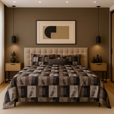 SCHp Cotton Super King Flat 320 TC Printed Bedsheet(Pack of 1, B_28)