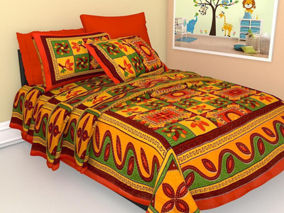 Ubania Collection 140 TC Cotton Single Printed Flat Bedsheet(Pack of 1, Orange)