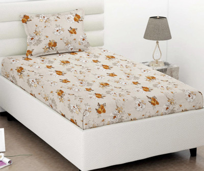 VAS COLLECTIONS Cotton Single Flat 160 TC Floral Bedsheet(Pack of 1, Cream)