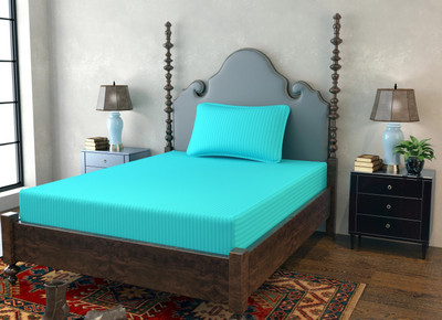 BEVI 280 TC Microfiber Single Striped Flat Bedsheet(Pack of 1, Blue)