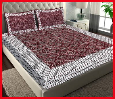 JAIPUR PRINTS Cotton Double Flat 240 TC Jaipuri Prints Bedsheet(Pack of 1, Maroon)
