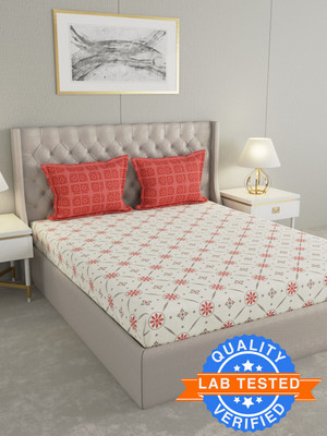 Raymond Home Cotton Double Flat 144 TC Geometric Bedsheet(Pack of 1, Red)