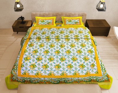 UNIQCHOICE 120 TC Cotton Double Jaipuri Prints Flat Bedsheet(Pack of 1, Yellow)