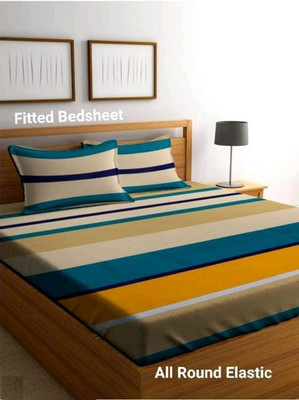 TerryFox 320 TC Cotton Double Printed Fitted (Elastic) Bedsheet(Pack of 1, Multicolor)