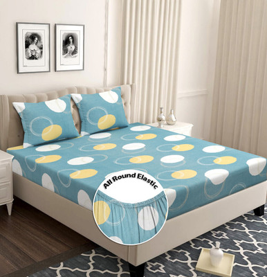 BSB HOME Cotton Double Fitted (Elastic) 180 TC Abstract Bedsheet(Pack of 1, Grey & Yellow1)