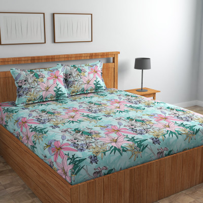 MANIQATEX Cotton King Flat 300 TC 3D Printed Bedsheet(Pack of 1, Multicolor)
