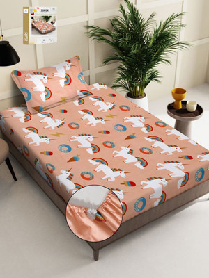 Klotthe 400 TC Cotton Single Printed Fitted (Elastic) Bedsheet(Pack of 1, Orange)